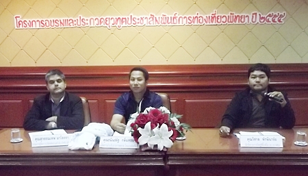 (L to R) Tony Malhotra, Dhaninrat Klinhom and Wisan Thaksisachai talk to the students about what is expected of them.